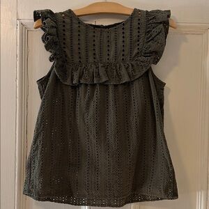 Forest Green Eyelet Top with Ruffle detail